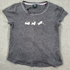 Laura Ashley Ribbed Puppy Tee Shirt Women's Medium Gray Cap Sleeve Y2k Scotties